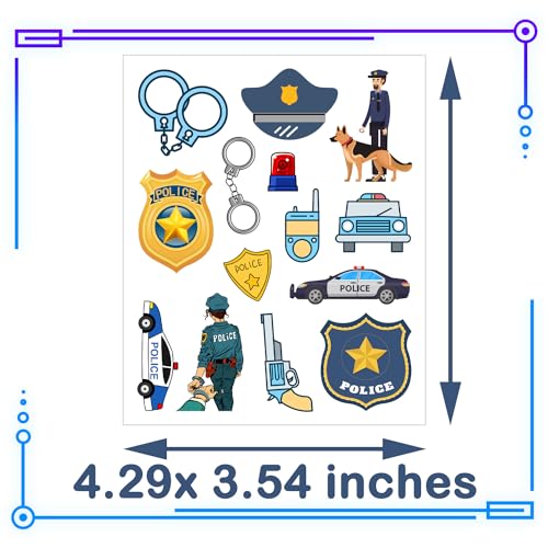 CupaPlay 300+PCS Police Car Tattoos Temporary Stickers Party Supplies Decorations Birthday Party Favors Goodie Bag Stuffers Favors Prize(24 Sheets)