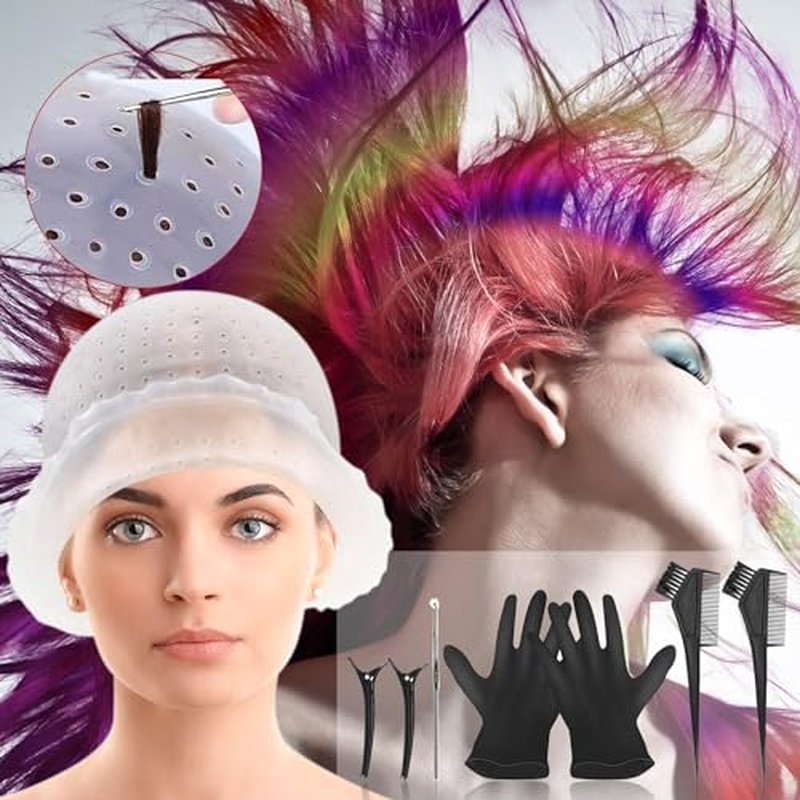 GELMAY Silicone Highlight Caps Set - 8 Reusable Hair Dyeing Tools
