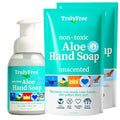 Truly Free Aloe Unscented Hand Soap - 10x Concentrated Aloe Vera, Non-Drying Gentle Cleanser - Bathroom Hand Soap - 1 Empty Bottle with Foaming Dispenser Pump + 2 Moisturizing Hand Soap Refill Pouches