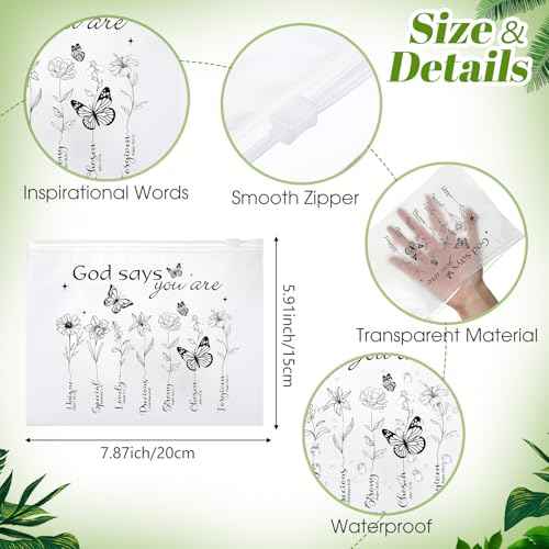 Reginary 50 Pcs Inspirational Gifts Bulk for Women Cosmetic Bag EVA Makeup Bag with Zipper for Birthday Christmas Encouragement Presents(God Says)