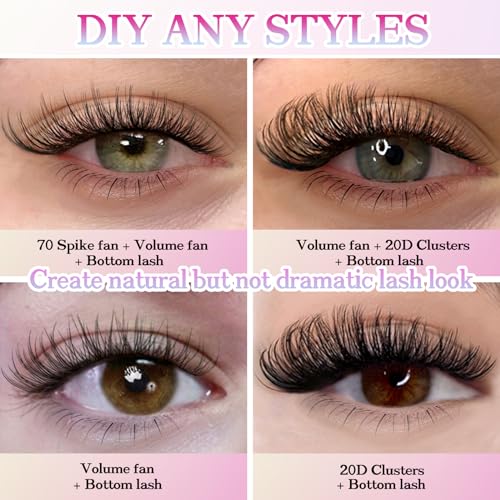Lash Clusters D Curl Cluster Eyelash Extensions Individual Cluster with Bottom Lashes,Volume Fan,70 Spike Fan,20D Clusters,Spiky Wispy Natural Cluster Lashes Multi-type Mix DIY Lash Extensions