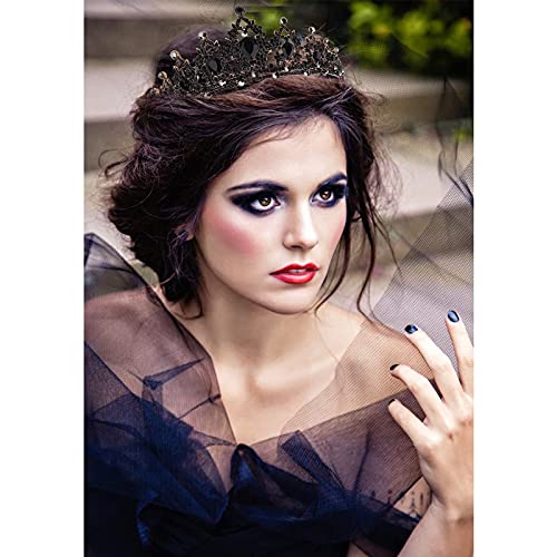 Black Gothic Rhinestone Crown Tiara for Women