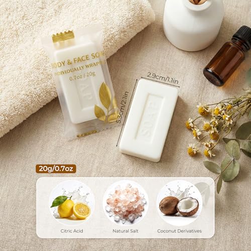 Soap Bar Mini Size of Travel in Bulk, Disposable Small Hand Body Soaps Individually Wrapped Kit, Bath Toiletries Hygiene Supplies, Toiletry for Motel Guest Homeless Charity, 0.7 Oz/20g (60)