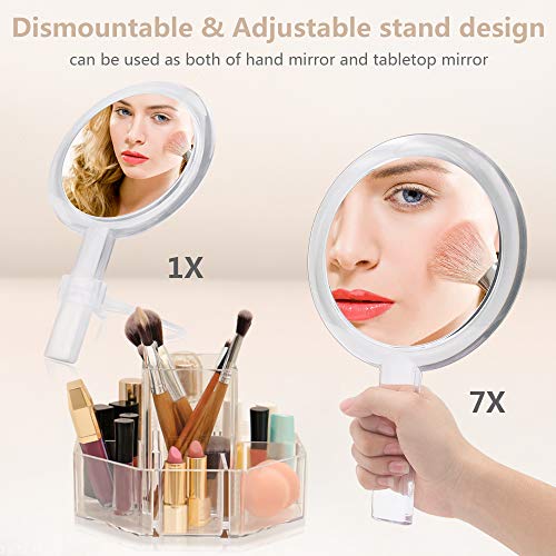 Double Sided 1x-7X Magnification Handheld Makeup Mirror with Stand