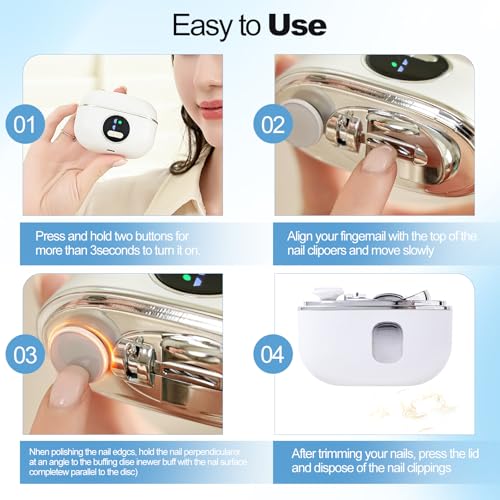 Electric Nail Clipper with Adjustable Blade, LED Light, 3-in-1 Manicure Set for Seniors & Kids
