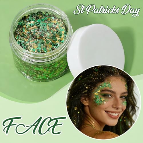 St Patrick's Day Green Glitter Gel Face Body Makeup