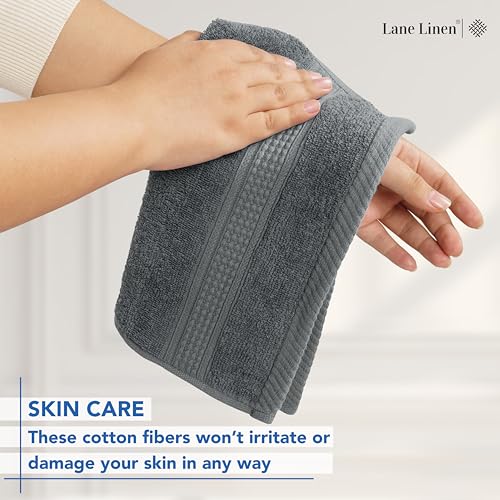 LANE LINEN Cotton Wash Cloths 12 Pack, 12x12 Grey