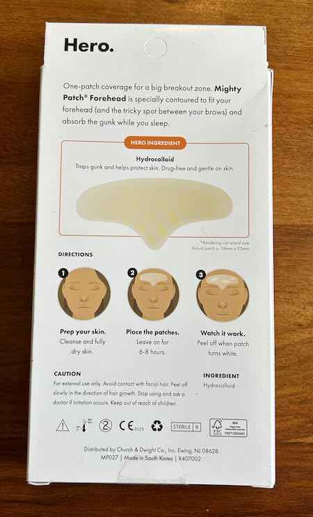 Mighty Patch Hero Cosmetics Forehead Patch - Hydrocolloid Acne Pimple Patch, Contoured to Cover Larger Area of Zits and Blemishes - Drug-Free and Suitable for Sensitive Skin (5 Count) (Pack of 2)