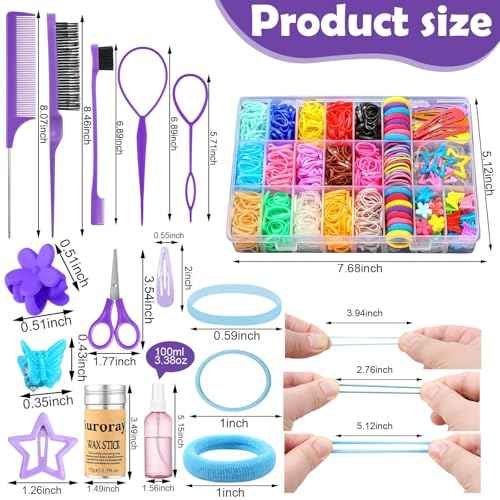 auroray Hair Accessories for Girls, 1698 Pcs Hair Rubber Bands with Elastic Hair Ties Hair Clips Hair Wax Stick Spray Bottle Hair Styling Tools