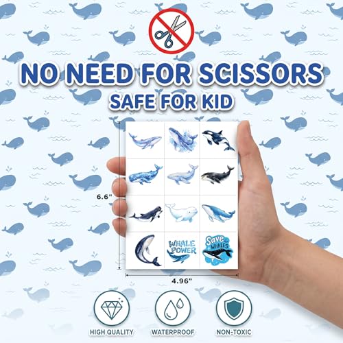 96 Cute Whale Temporary Tattoos for Kids - Ocean Party Favors