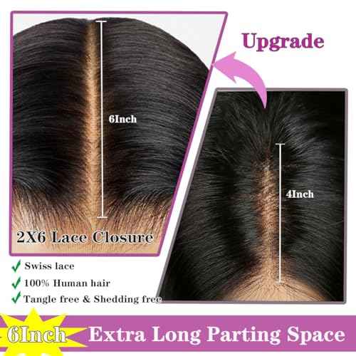 2x6 SKINLIKE Real HD Lace Closure Deep Parting Straight Human Hair 0.095mm Ultra-thin hd lace Closure Tiny knots Brazilian Virgin Human Hair Closure pre plucked with Natural Hairline, 14inch