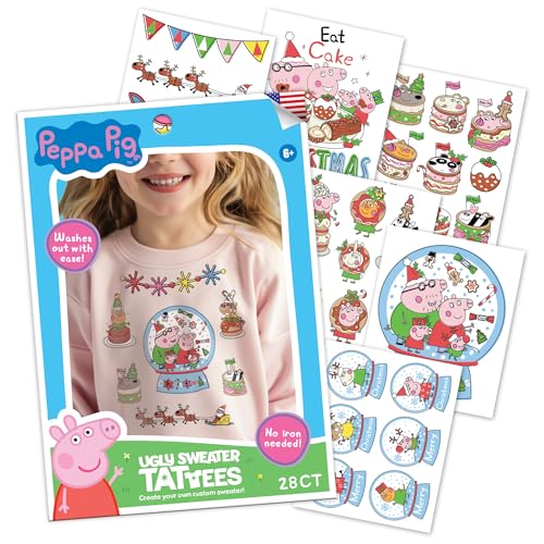 Peppa Pig Clothing Sweater Fabric Kit Iron On Patch Alternative, 28 Fabric Temporary Tattoos: Gifts for Kids Ages 6+, Kids Clothing Temporary Tattoo, Made in the USA [28 Count]