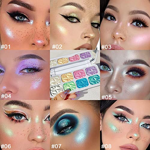 8 Color Highlighter Palette - Face & Eye Shimmer Makeup