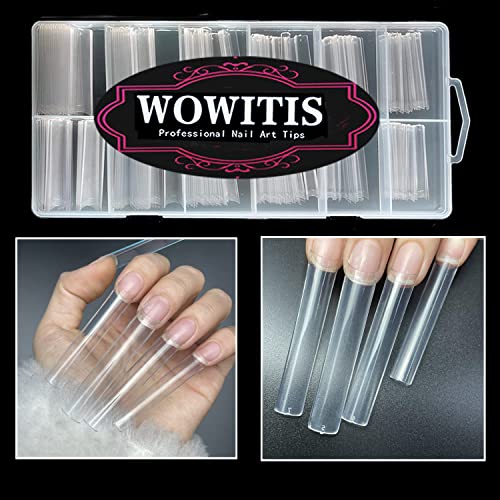 XXL No C Curve Straight Square Nail Tips for Acrylic Nails- WOWITIS 500 Pcs 2XL Extra Long Square Flat Fake Nail Tips Clear Half Cover French Nail Tips Square Acrylic Nail Tips for Women Girl with Bag