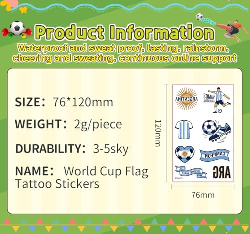 Argentina Flag Temporary Tattoos - 3 Sheets Face Stickers