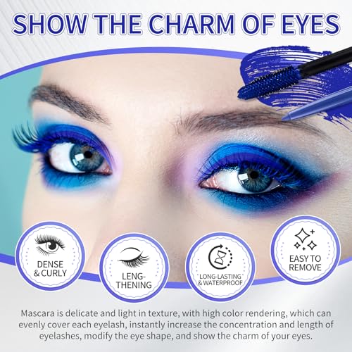 Blue Mascara and Eyeliner Set,5D Colored Mascara Volume and Length Waterproof,Natural Curling Lengthening,Suitable for Women Eye Makeup