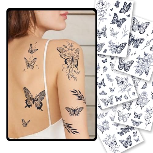 CHARLENT Butterfly Semi-Permanent Tattoos - 1-2 Week Waterproof
