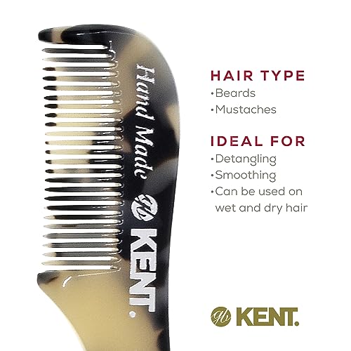 Kent A 81T TW X-Small Gentleman's Beard and Mustache Pocket Comb, Fine Toothed Pocket Size for Facial Hair Grooming and Styling. Saw-cut of Cellulose Acetate, Hand Polished. Hand-Made in England