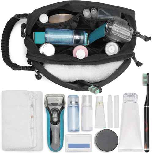 Tactical Toiletry Bag for Men Dry Wet Separate Dopp Kit Travel Hygiene Bag EDC Utility Tool Molle Pouch Mens Shaving Kit Travel shower Bags (Black)