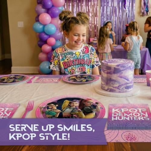 KPop Demon Hunters Plates & Napkins Set for 16 - Officially Licensed Party Decor