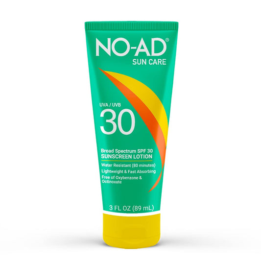 NO-AD SPF 30 Sunscreen Lotion | Broad Spectrum UVA/UVB Protection | Water Resistant | Octinoxate & Oxybenzone Free with moisturizing Vitamin E and Aloe 3oz