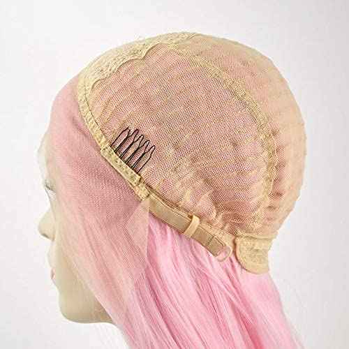 xiweiya Long Pink Lace Front Wig Straight Pastel Pink Synthetic 13x3 Lace Front Wig Middle Part Glueless Wig Natural Hairline Heat Resistant Fiber for Women, Drag Queen Cosplay Makeup Party 24 Inch