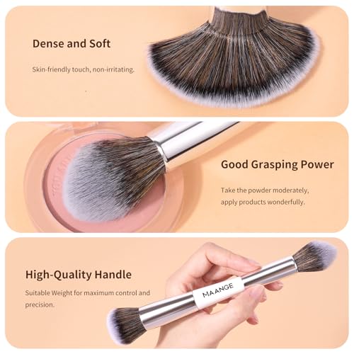 MAANGE Makeup Brush Set 23-In-12 Pcs Essential Foundation Makeup Brushes for Powder Concealers Eye Shadows Blush Make Up Brushes with Travel Makeup Case - Silver