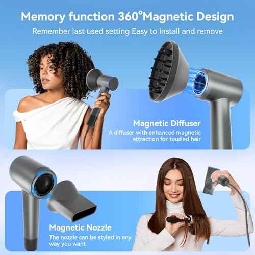 Hair Dryer, 160000 RPM High-Speed Ionic Hair Drye Portable Lightweight Blow Dryer with 500 Million Negative Ions, Hair Dryer with Magnetic Diffuser & Nozzle for Home and Travel