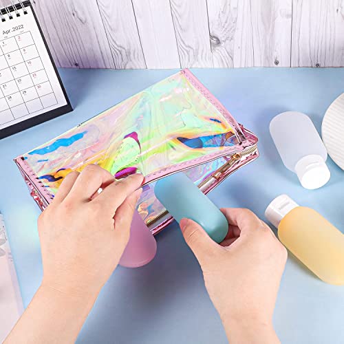 BESARME10 Pcs Holographic Makeup Bags Bulk, Clear Portable Zippered Toiletry Bag for Bachelorette Party Favors Waterproof Cosmetic Bags Wedding Gifts for Bride Bridesmaids