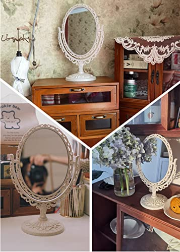 Vintage Beige Tabletop Makeup Mirror with 360° Swivel