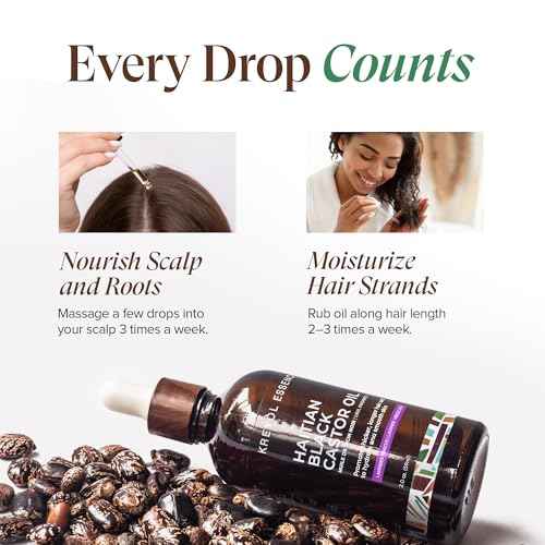 Kreyol Essence - Haitian Black Castor Oil for Skin and Hair, Glass Bottle | Cold Pressed | Hexane Free | Fuller-Looking Hair