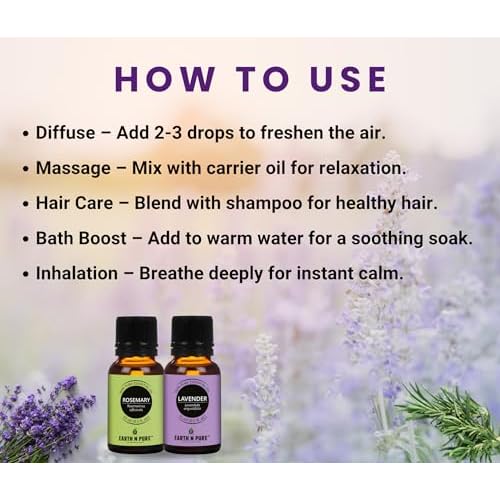 Earth N Pure Rosemary & Lavender Essential Oils | Pack of 2 (15 ml Each) | 100% Pure, Undiluted, Natural and Therapeutic Grade - Perfect for Aromatherapy, Skin Therapy & More