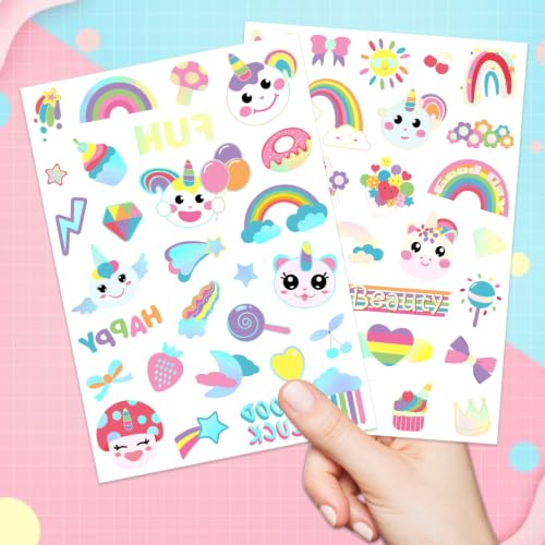 Unicorn Temporary Tattoos for Kids - 90+ Glitter Stickers