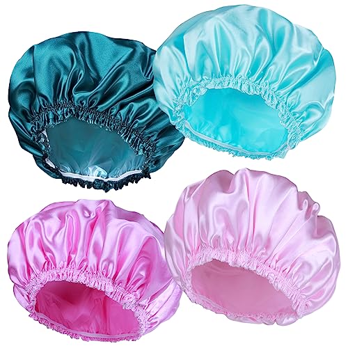 Reusable Shower Caps for Women, 4-Pack Double Waterproof