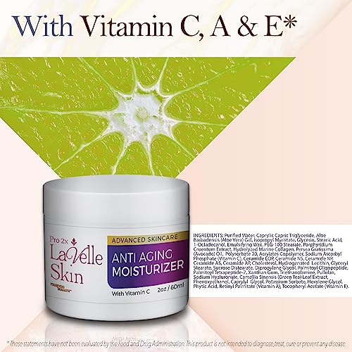 Pro 2x LaVelle Skin Moisturizer - Anti Aging Moisturizer for Face - 2 Month Supply - Promote Younger Looking Hydrated Skin - Contains Vitamins, Ceramides, & Collagen - Help Reduce Wrinkles Appearance