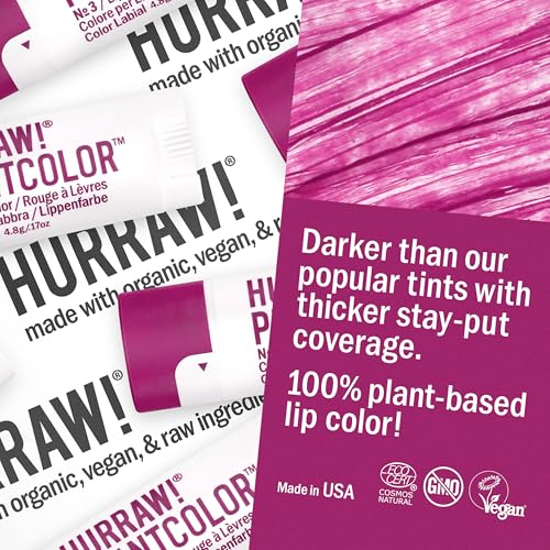 Hurraw! Plantcolor Lip Color No. 3: Pink/Purple shade. Highly pigmented tinted balm and lipstick alternative. Vegan and all-natural. Easy application. Buildable. First of its kind. Made in USA