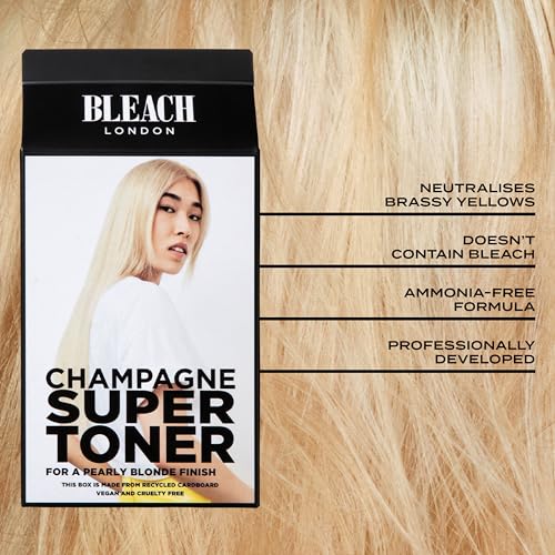 BLEACH LONDON Champagne Super Toner Kit - Yellow Brass Removing, Color Depositing Formula For Champagne Blonde Base, For Blonde Hair & Post Bleached Hair, Vegan, Cruelty Free, Ammonia Free