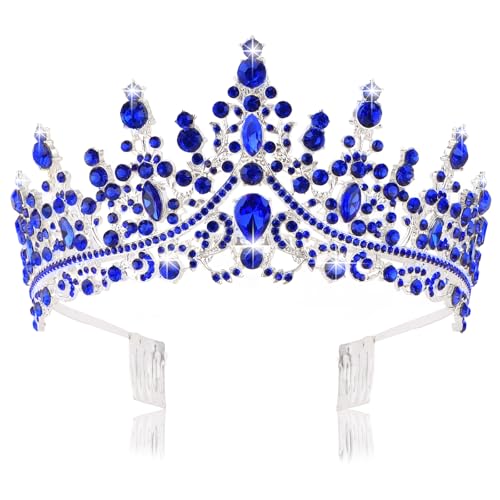 CURASA Royal Blue Crystal Tiara Crown for Women - Perfect for Weddings & Birthdays