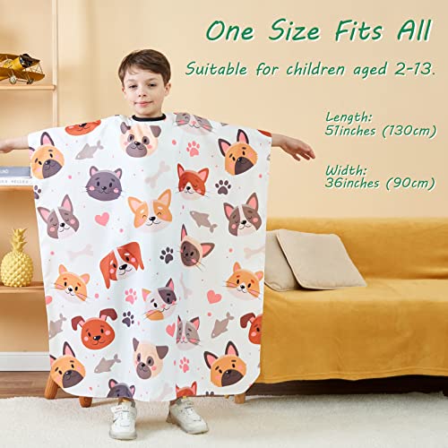 Kids Barber Cape with Adjustable Neck - Cartoon Dog & Cat Pattern