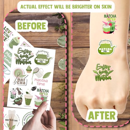 152-Piece Matcha Temporary Tattoos - 20 Sheets Party Favors