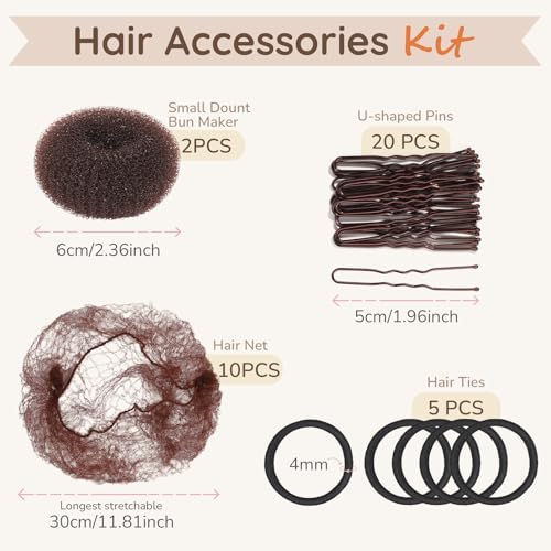 Hair Bun Maker Kit for Kids - 10 Nets, 2 Donuts, Bobby Pins