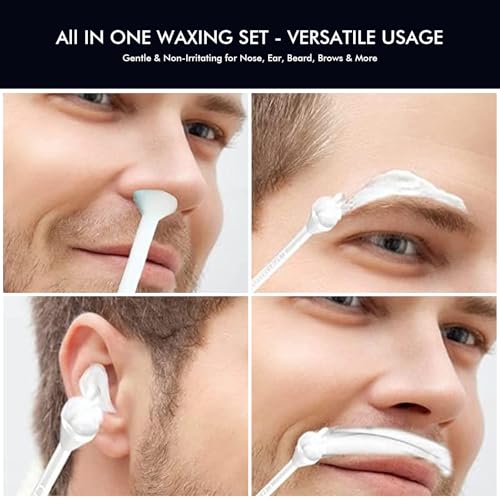 Nose Wax Kit Men & Women- Mini Portable Wax Warmer for Nose/Ear/Eyebrow/Beard/Lip Fuzz Hair Removal with 50g Hard Wax Beans, 10 Applicators & 5 Nose Hair Sticks &1 Silicone Pot - 5V USB