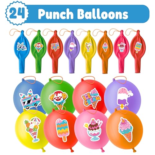 72 PCS Ice Cream Party Favors Bundle - Punch Balloons & Tattoos