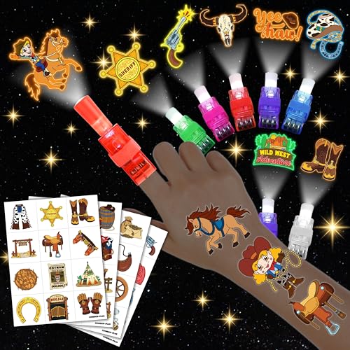 72pc Cowboy Party Favors – 48 Tattoos & 24 LED Finger Lights