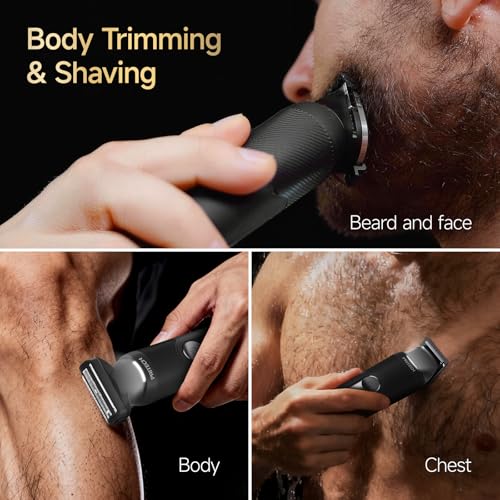 Body Hair Trimmer for Men, Dual-Hend Public Trimmer & Foil Shaver Waterproof Electric Rezor for Men Wet/Dry Groomer,USB-C Rechargeable Ball Shaver with Dock Charging & Travel Lock, Black