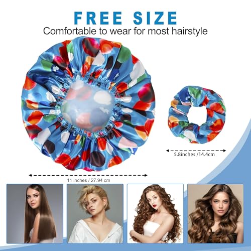 Shower Cap for Women Set of 4 with Satin Scrunchies