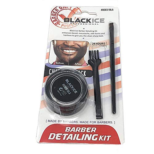 Black- Ice Barber Detailing Kit Enhance Beard & Mustache Sharp Hairline Brush Color (Charcoal Black)