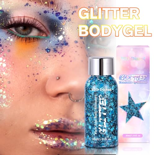 BIO-Dimot Face & Body Glitter Gel, 30ml Chunky Sparkle Makeup Gel for Eyes, Hair & Skin ? Easy-Apply, Long-Lasting Shimmer for Parties, Festivals & Costumes