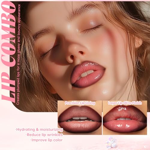 HOSAILY Nourishing Lip Oil & Liner Set - Glossy Ombre Lip Combo