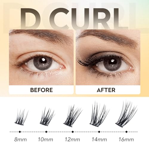 Lash Clusters 168Pcs Cluster Lashes D Curl Lash Clusters Mix 8-16mm Individual Eyelashes Clusters Wispy DIY Eyelash Extension Thin Band Soft to Use at Home (0.07D-D-Mix8-16)